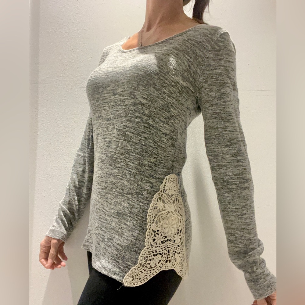 Crochet Long Sleeve Grey Lightweight Sweater